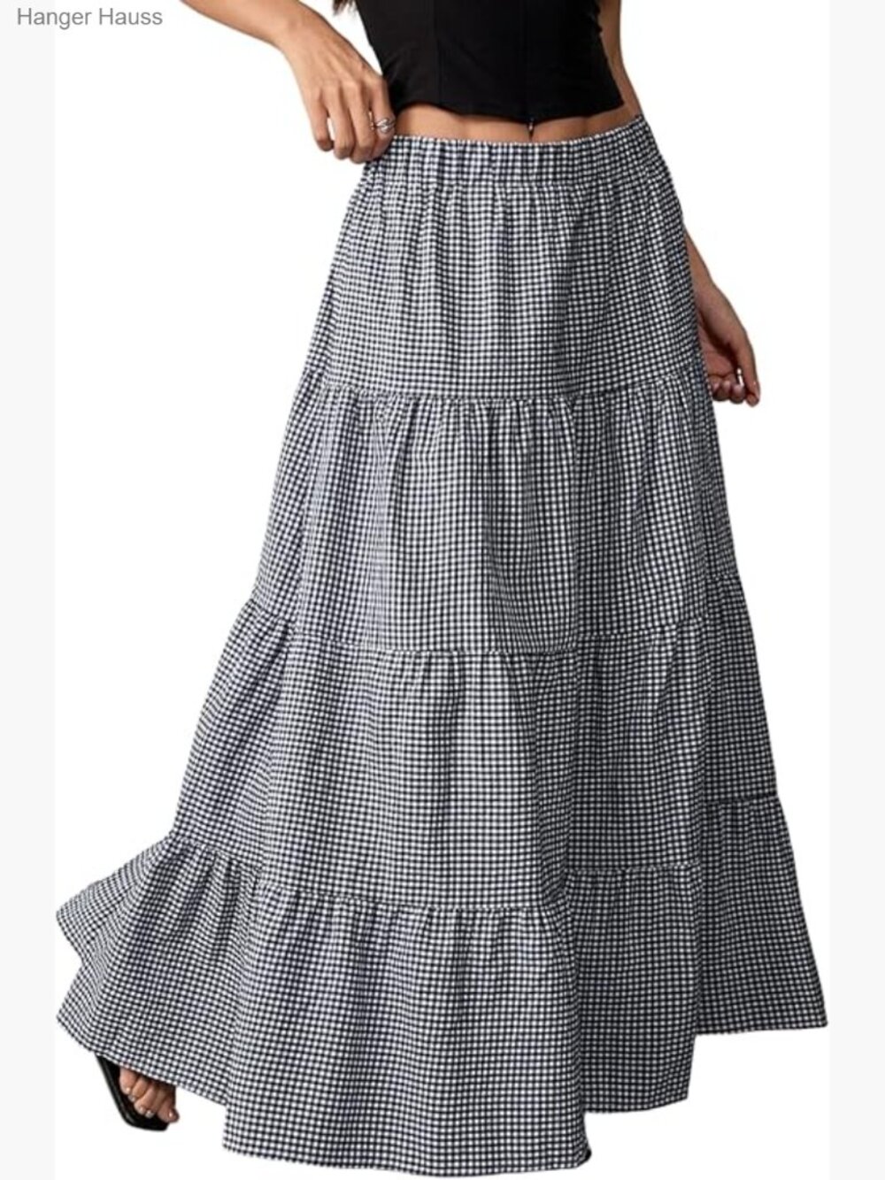 Boho Flowy Maxi Skirt Elastic Waist Flared Ruffle Long Skirt Summer